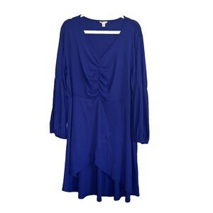 Cato Cobalt Blue Balloon Sleeve Dress Womens Plus Size 22/24 Vneck Asymmetrical